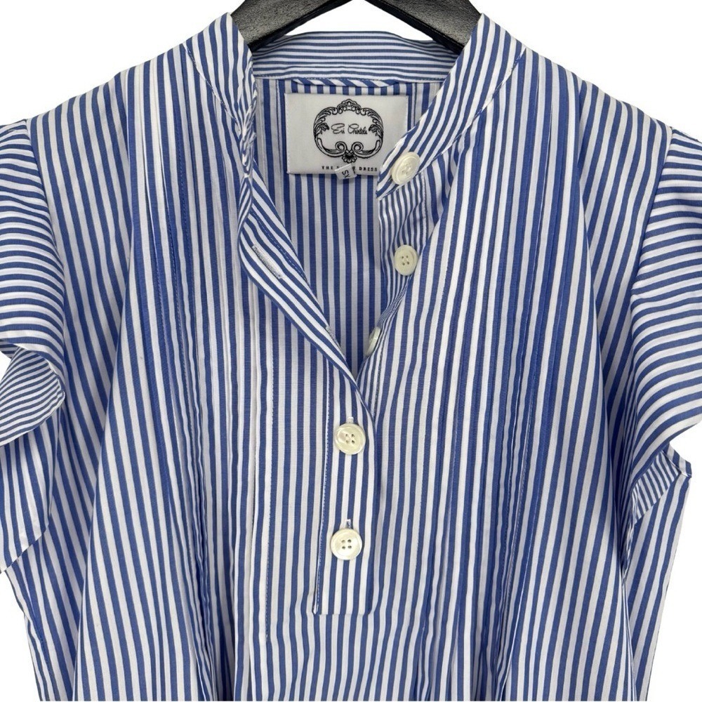 Evi Grintela Mona Ruffle Sleeve Flared Midi Length Shirt Dress Blue Stripe XS - Picture 5 of 10